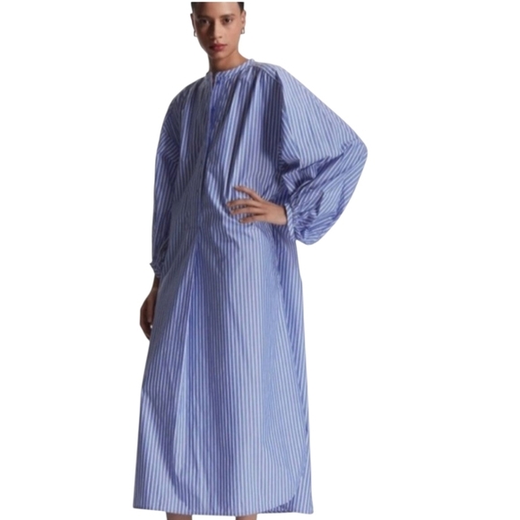 COS Dresses & Skirts - COS Voluminous Poplin Blue White Striped Balloon Oversized Long Midi Dress